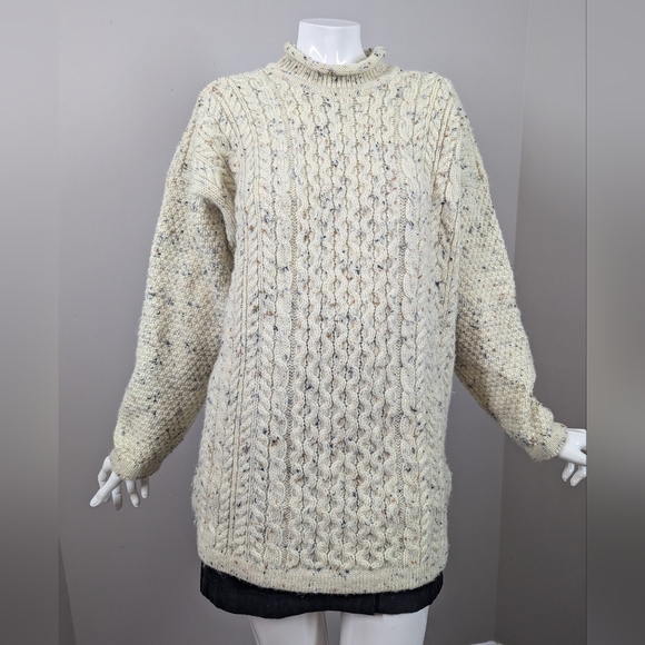 Highland Home Industries Scotland Wool Cable Knit Sweater Mock Neck Crew - Picture 2 of 10